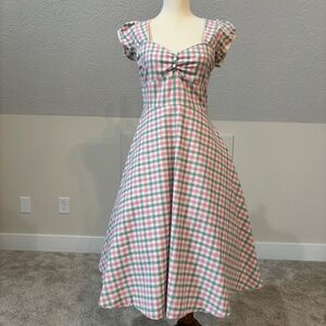 NWT! Lindy Bop Bella Dress Pink & Green Gingham XS